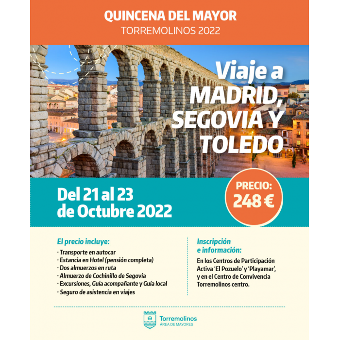 Los mayores del municipio viajarán a Madrid del 21 al 23 de octubre, donde visitarán Segovia y Toledo