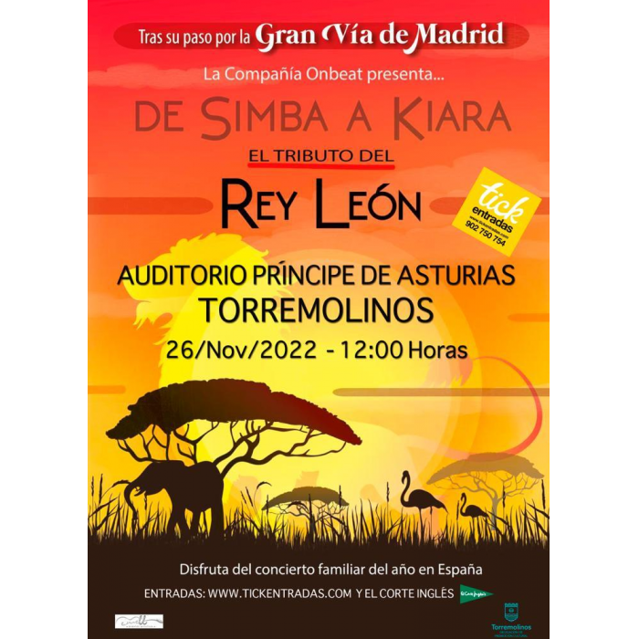 El Auditorio Municipal de Torremolinos acogerá el 26 de noviembre el espectáculo musical ‘De Simba a Kiara. Tributo del Rey León’