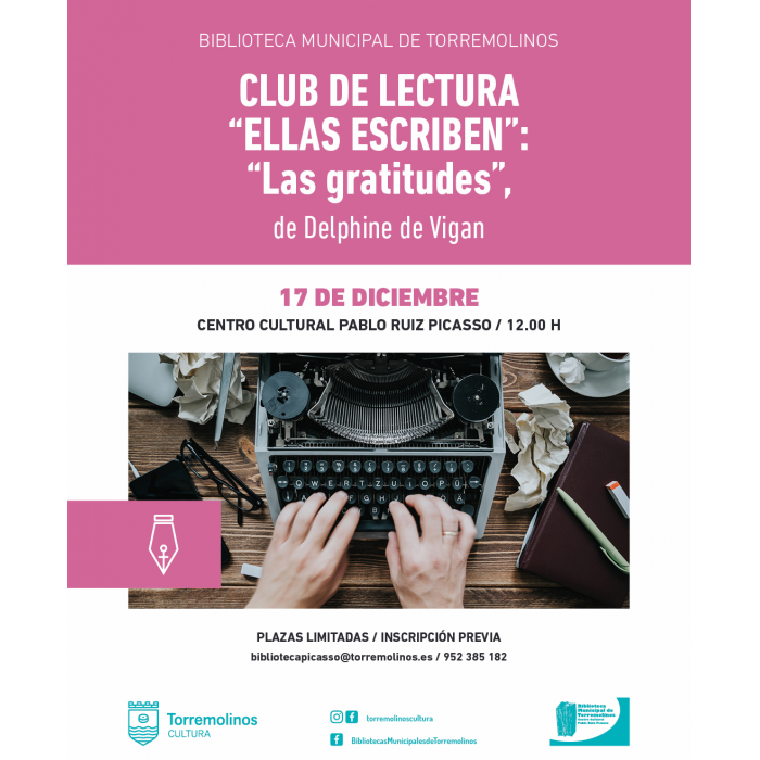 El Club de Lectura ‘Ellas Escriben’ tratará la obra ‘Las gratitudes’ de Delphine de Vigan