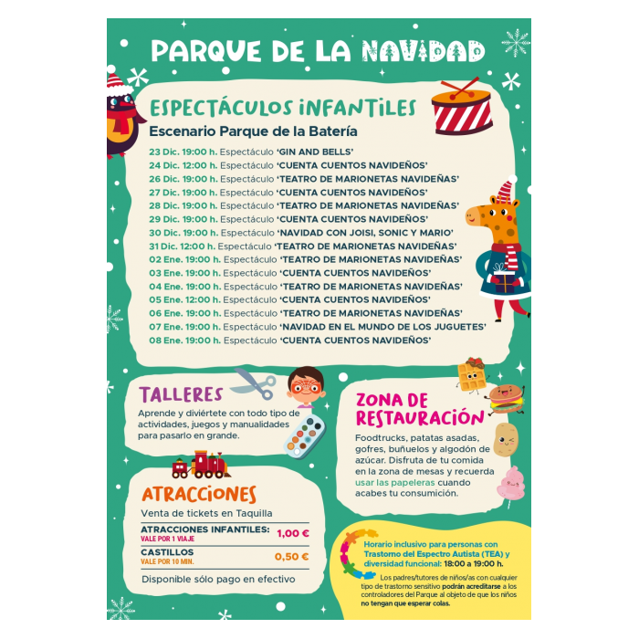 El Parque de la Navidad se puede disfrutar del 23 de diciembre al 8 de enero en el Parque de la Batería
