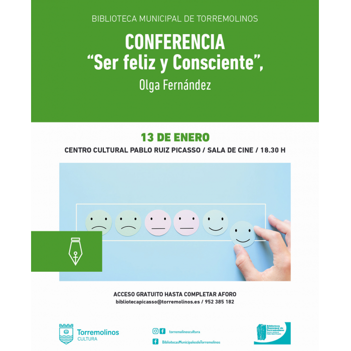 La conferencia ‘Ser feliz y consciente’ tendrá lugar el viernes 13 en el centro cultural