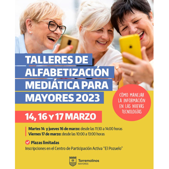 El ‘III Taller de Alfabetización Mediática’ para mayores tendrá lugar los días 14, 16 y 17 de marzo