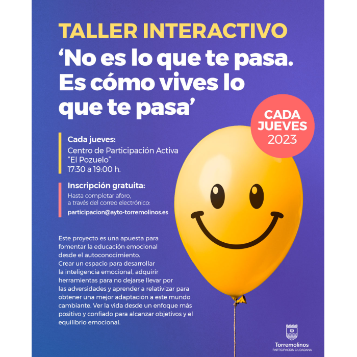Torremolinos ofrece educación emocional a través del taller ‘No es lo que te pasa. Es cómo vives lo que te pasa’.