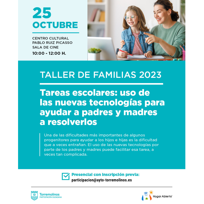 ‘Tareas escolares y uso de las nuevas tecnologías’, próximo tema a tratar en el Taller de Familias