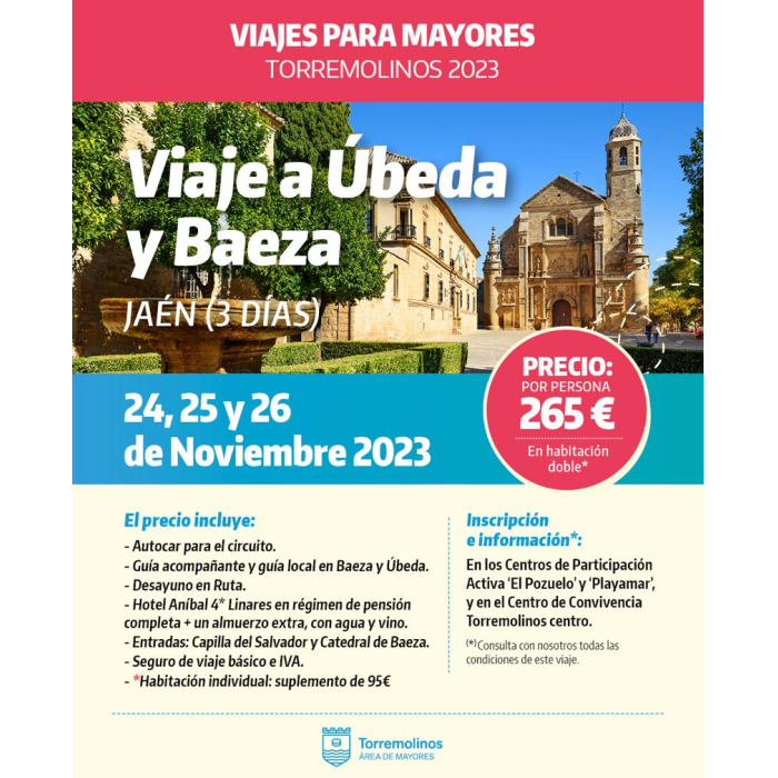 Los mayores de Torremolinos podrán disfrutar de un viaje a Jaén los próximos 24, 25 y 26 de noviembre