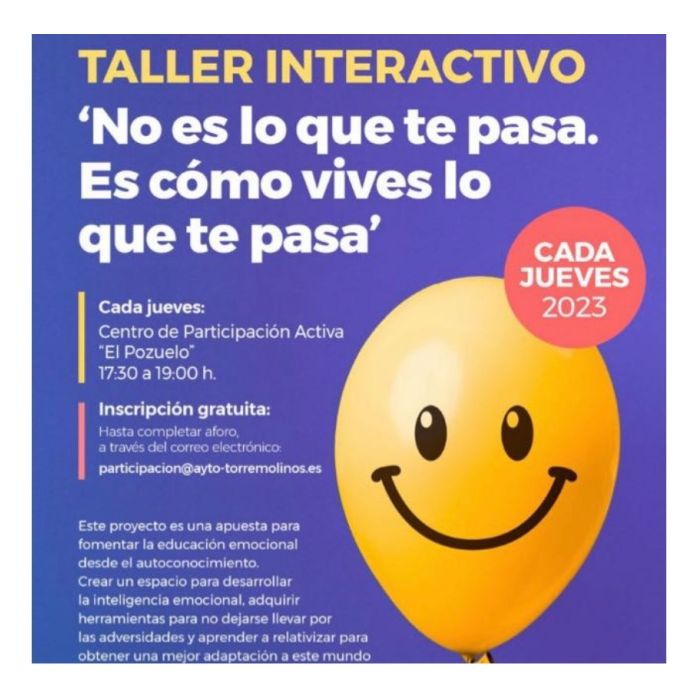 Este mes de enero, nuevas sesiones del taller interactivo ‘No es lo que te pasa. Es cómo vives lo que te pasa’. 