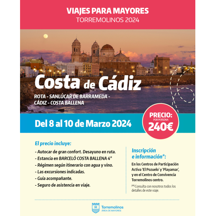 Abierto el plazo de inscripción para un viaje de mayores a la Costa de Cádiz