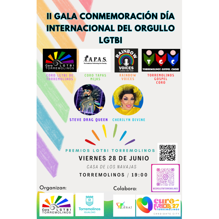 La II Gala de Conmemoración del Día Internacional del Orgullo LGTBI se celebra el próximo 28 de junio