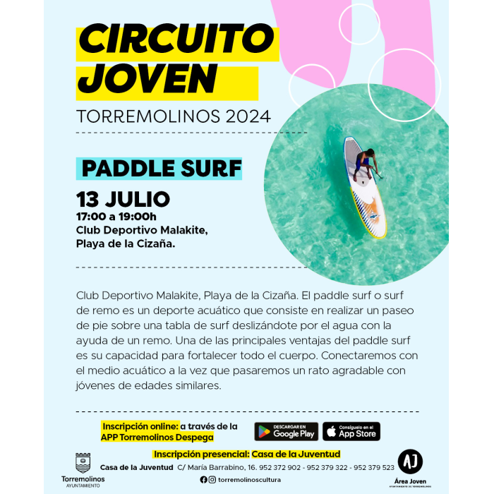 Los jóvenes del municipio podrán practicar Paddle Surf de manera gratuita dentro del ‘Circuito Joven’