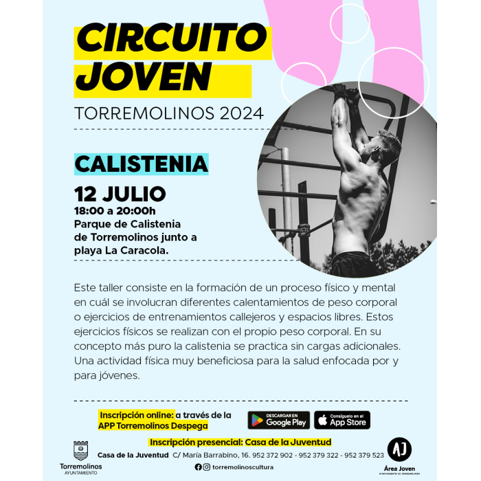 El ‘Circuito Joven’ ofrece una jornada de calistenia el próximo 12 de julio