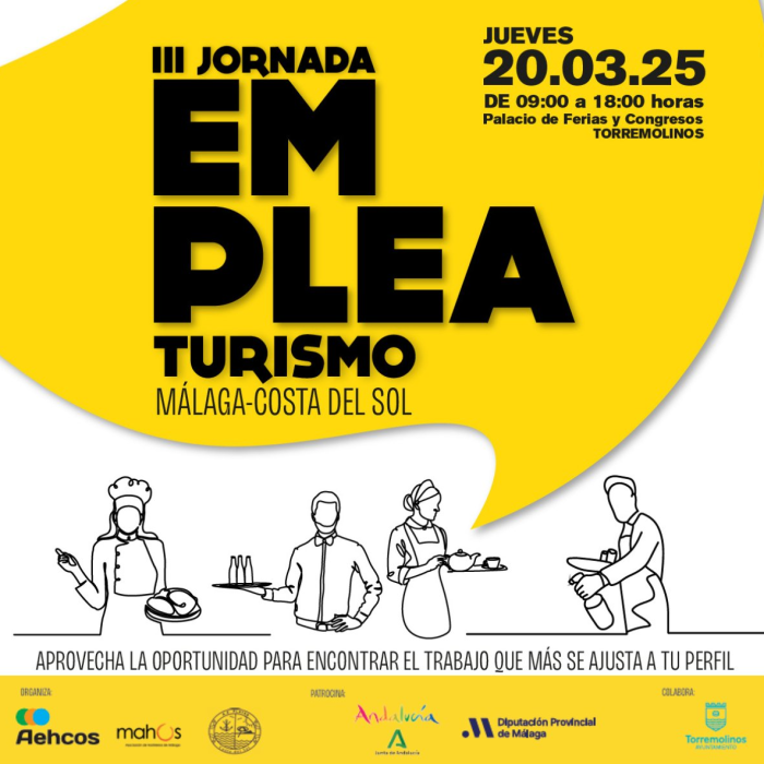 Torremolinos acogerá la III Jornada Emplea Turismo Málaga-Costa del Sol en la que se ofrecerán más de 1.800 puestos de trabajo