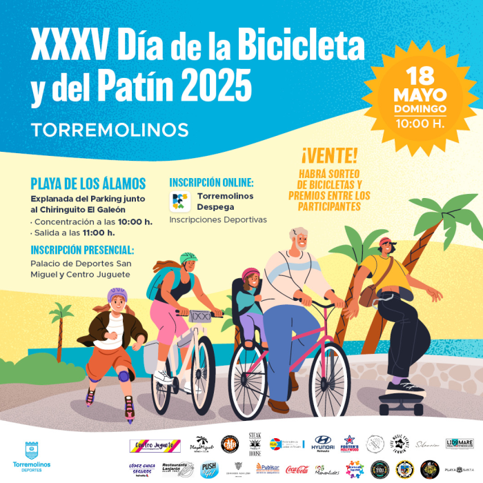 Torremolinos celebra el 'Día de la Bicicleta y del Patín' el próximo domingo 18 de mayo con un nuevo recorrido por el litoral