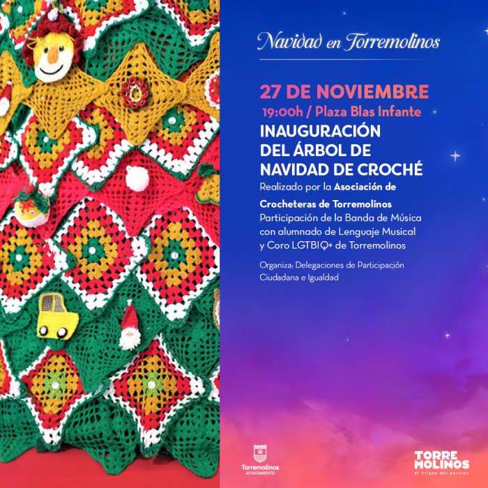 Torremolinos inaugura un Árbol de Navidad de croché pensado para el disfrute de los más pequeños