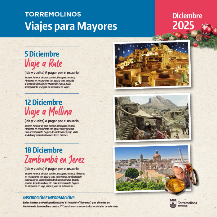 Los mayores de Torremolinos podrán disfrutar de una excursión a Mollina esta Navidad
