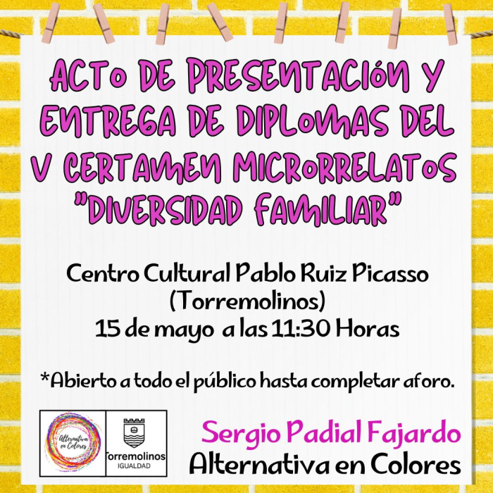 El Centro Cultural acogerá el acto de presentación del libro del V Concurso de Microrrelatos Diversidad Familiar